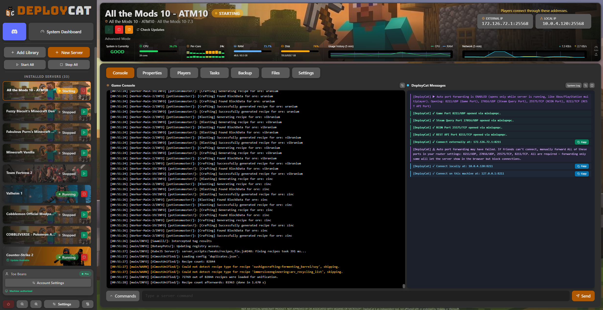 DeployCat live console