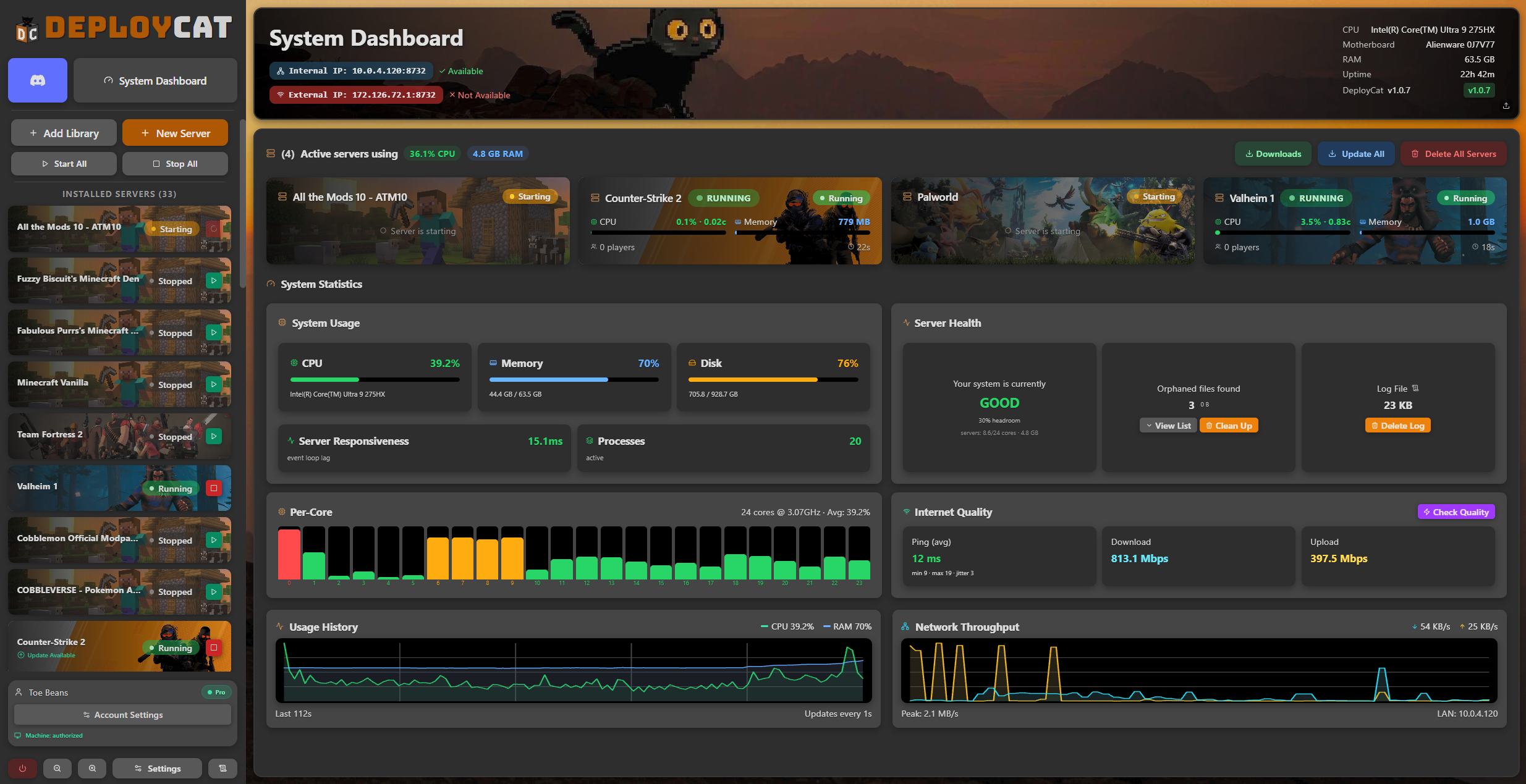 DeployCat system dashboard